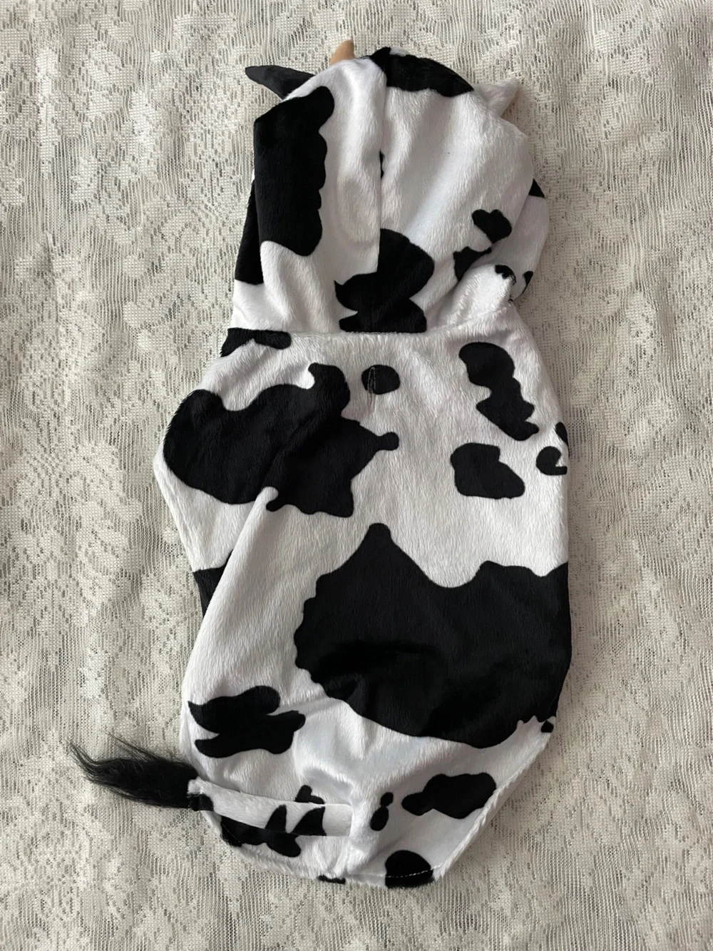 Cow Costume for Cat or Small Dog with Hood and Straps - Black & White
